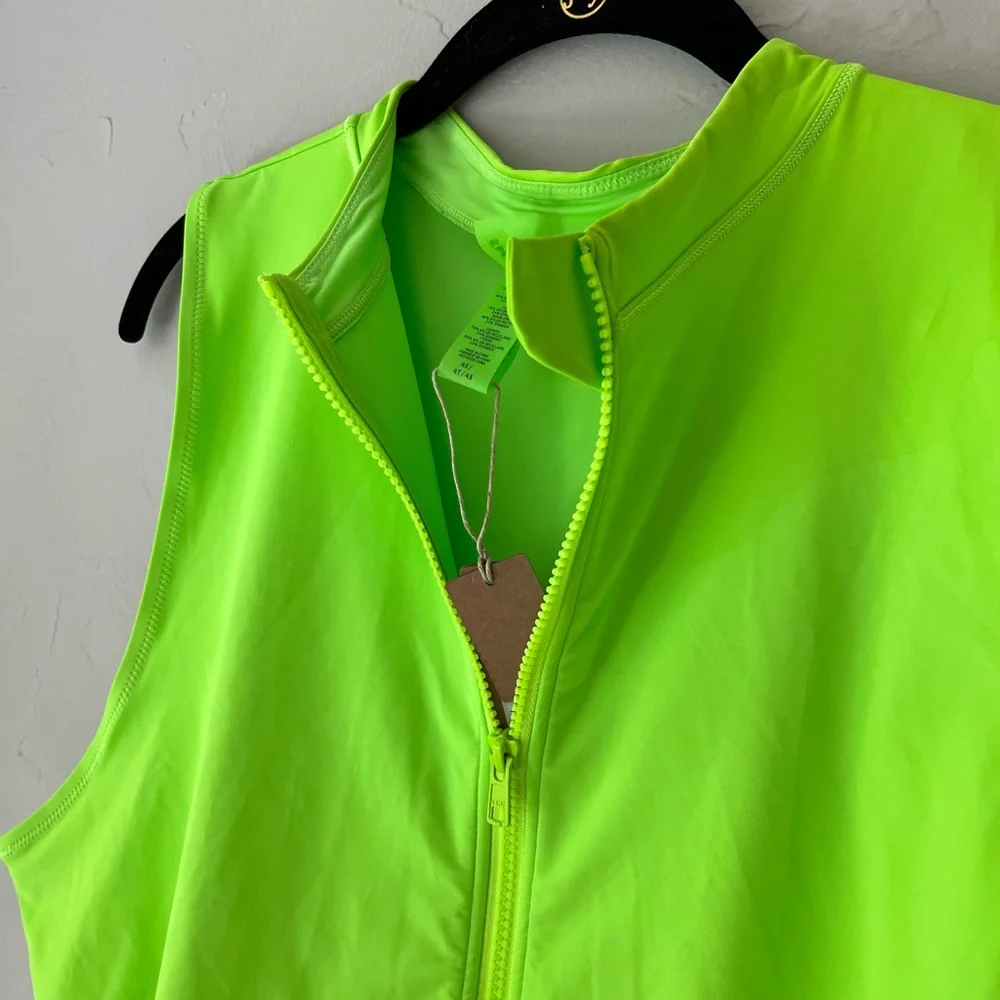 💚SKIMS SIGNATURE SWIM ZIP FRONT SLEEVELESS SWIMSUIT NEON GREEN 4X